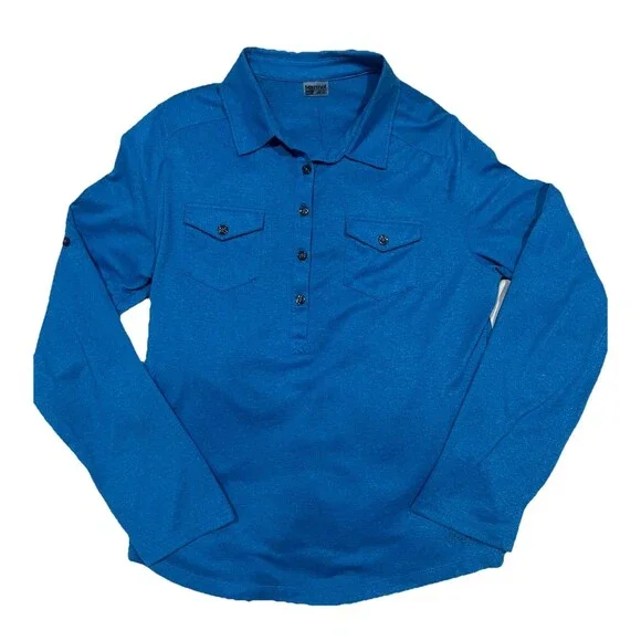 Marmot Womens ALLIE Blue Henley Roll Tab Sleeve Hiking Outdoor Performance Sz L - Picture 4 of 9
